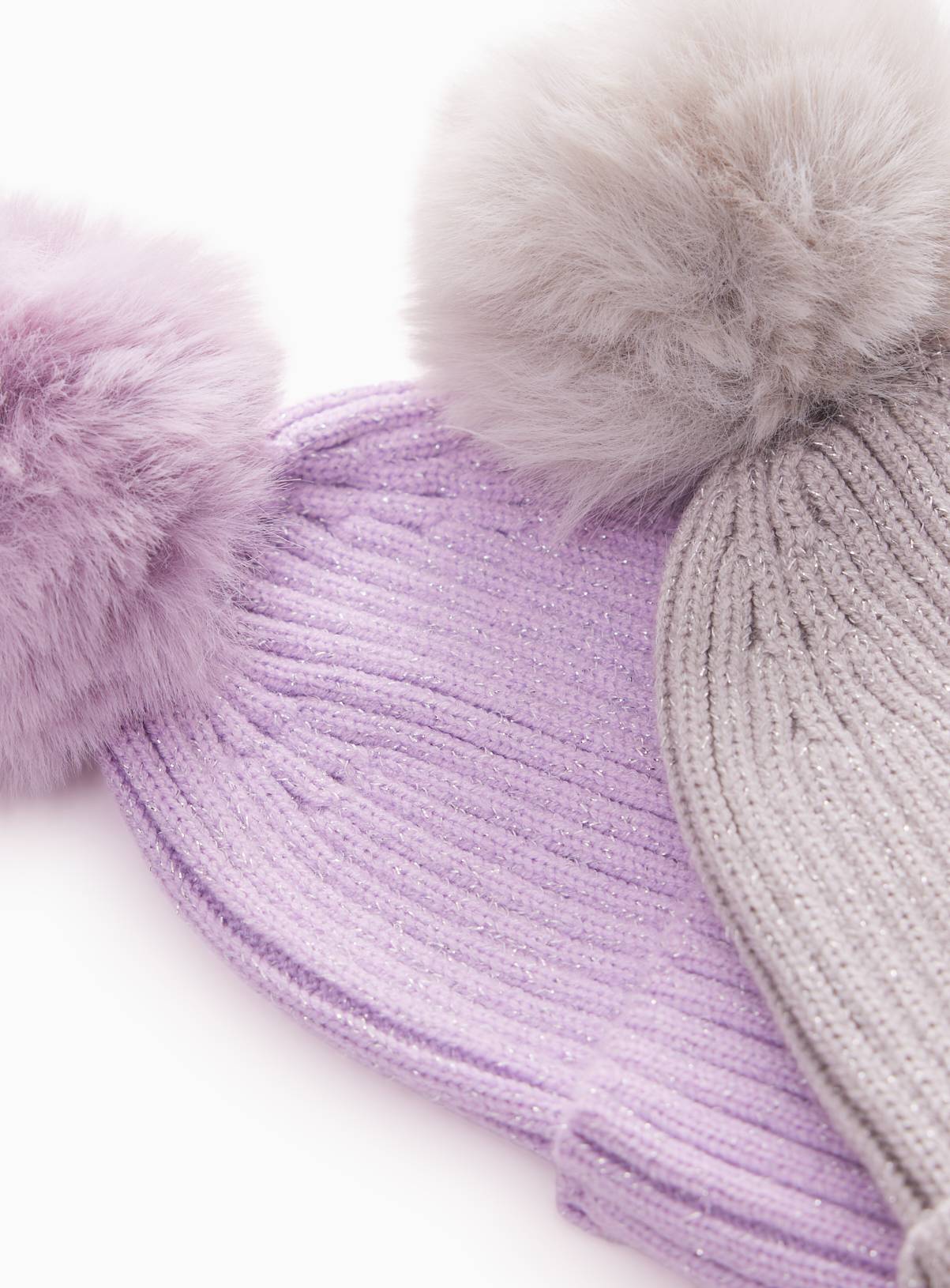 Ribbed Pom Pom Beanie Hats 2-Pack 6-9 years - Image 2
